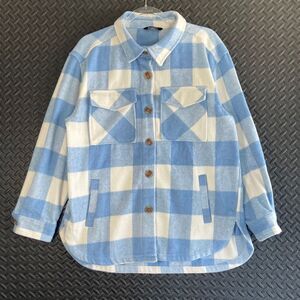 Member's Mark Blue White‎ Plaid Shacket Button Up Wool Blend Casual Men's Size M